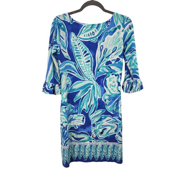 LILLY PULITZER UPF 50+ Sophie Ruffle‎ Dress Long Sleeve Shift Dress Blue XS - Picture 4 of 9